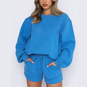 Ensemble de survêtement pour femmes grande taille personnalisé, uni, respirant, automne, 2 pièces, spandex/polyester, décontracté, vêtements de rue - Product Image 1