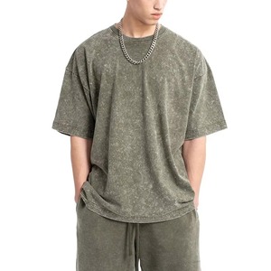 T-shirt surdimensionné à épaules tombantes en coton lavé personnalisé pour hommes T-Shirt Streetwear de coupe décontractée avec logo vintage imprimé - Product Image 3