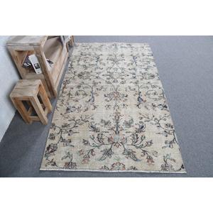 Alfombra Turca Vintage con Detalles en Azul, 3.5x6.1 pies, Alfombra de Lana - Product Image 1