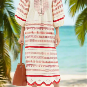 Nuevos vestidos casuales para mujer Hermosos bordados Vyshyvanka Lino largo Estilo bohemio con mangas completas Ropa ucraniana - Product Image 5