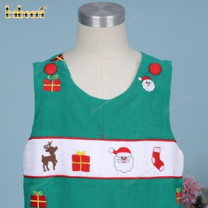 Fabricant de luxe personnalisé ODM été Longall BB3452 bouton de tissu en coton vert smocké à la main thème de Noël garçon - Product Image 1