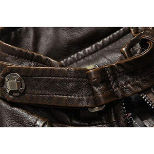 Veste en cuir PU pour hommes de qualité personnalisée avec col montant Automne Hiver Manteau de moto polaire Toile Logo avant - Product Image 4