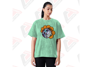 T-shirt élégant pour femme en denim délavé, appliques, perles, confortable, tendance, écologique, hauts d'été en denim, batik, velours côtelé 100% - Product Image 4