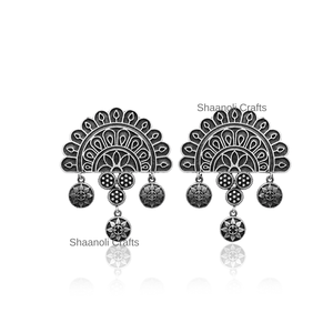 Pendientes Hechos a Mano con Aspecto de Plata Oxidada para Mujer, Joyería Étnica Tradicional para Bodas, Fiestas y Festivales - Product Image 4