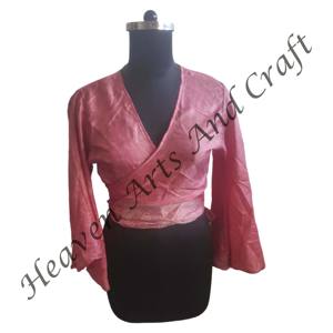 Top corto de seda de verano para mujer con corbata frontal y mangas acampanadas Top indio modesto como regalo para su fiesta informal de manga acampanada de tamaño libre - Product Image 6