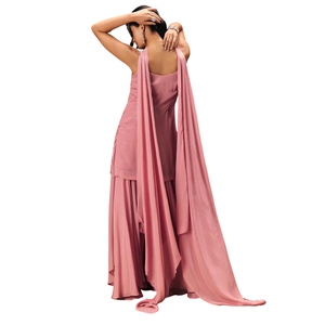 Chinon Kurti bordado rosa con conjunto Palazzo, venta al por mayor de Ropa Étnica para mujer, proveedor de fábrica de ropa OEM, traje de fiesta personalizado - Product Image 6