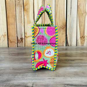 Sac fourre-tout mini réversible en coton matelassé imprimé à la main, écologique, durable, robuste, pour les courses - Product Image 5