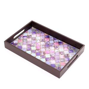 Plateau de service rectangulaire en MDF avec impression émaillée, fait à la main en Inde - léger avec poignées - Product Image 1