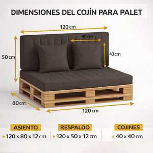Ensemble de 4 coussins de palettes d'extérieur en tissu durable 120x80 + 120x50 cm pour canapé de jardin, 12 cm d'épaisseur, housse amovible, mobilier de patio - Product Image 3
