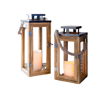 โคมไฟไม้ยาวและกันลมตกแต่งผู้ถือเทียนด้านบนโลหะออกแบบสําหรับแขวนและตกแต่งพื้น - Product Image 6