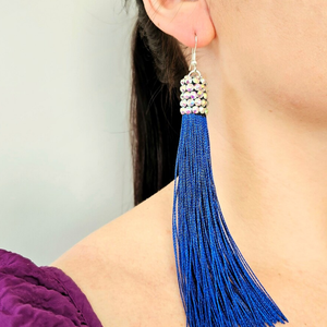Pendientes de Baile de Salón Hechos a Mano, Pendientes Largos con Flecos y Borlas para Baile Latino - Dorado - Product Image 2