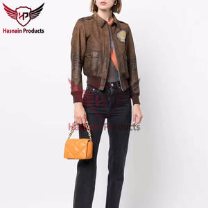 Blouson bombardier en cuir pour femmes personnalisé de qualité supérieure nouveau Style tissu tricoté doublure en laine quantité minimale de commande bas motards coureurs poche hiver - Product Image 6