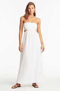 เดรสแม็กซี่เปิดไหล่สำหรับผู้หญิง, เดรสยาวเปิดไหล่ผ้าฝ้ายไม่มีสายคาดเอวเดรสแมกซี่เดรสยาวคลุมพื้นมีสายคาดเอวสำหรับวันหยุด - Product Image 4