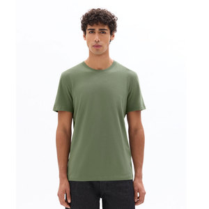 Camiseta de algodón de manga corta con cuello redondo y color liso para hombre, ajuste regular, estilo casual, tejido de punto, color camel. - Product Image 5