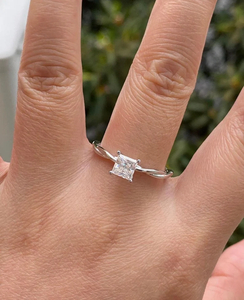 Classique 1.0CTW VVS1 D Moissanite bague de fiançailles en argent Sterling 925 bande torsadée princesse coupe bague de promesse de mariage pour - Product Image 3