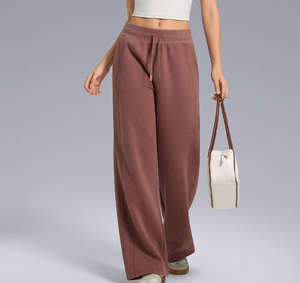 Pantalon de sport ample en molleton doux et chaud pour femme, collection automne-hiver, en coton, coupe droite, taille élastique - Product Image 5