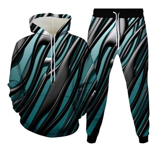 ชุดเซ็ตเสื้อฮู้ดดี้และกางเกงแฟชั่น 2 ชิ้น เสื้อโอเวอร์ไซส์ลำลองสำหรับผู้ชาย ชุดผู้ชายลายพิมพ์ 3 มิติลายวนสีสันสดใส ชุดวอร์มผู้ชาย - Product Image 3