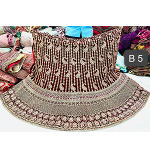 Velours rouge marron Lehenga Full Jarkan Design Double Can Flair Long Choli Net Border Dupatta pour les fêtes de mariage Hiver Été - Product Image 5