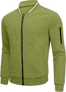 Blouson aviateur vert clair d'hiver léger pour hommes, décontracté en gros avec poches latérales confortables réglables, poignets élastiques à fermeture éclair sur le devant - Product Image 3
