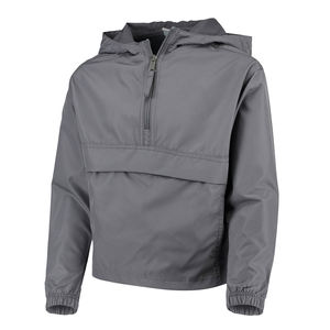 Veste coupe-vent d'hiver à demi-zip à capuche pour homme, logo noir personnalisé sur le devant, style streetwear, imperméable, coupe-vent, polyester/nylon - Product Image 1