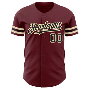 Camiseta de Béisbol Personalizada Color Granate con Rayas Beige, Cierre de Botones, Nombre del Equipo y Número 00, Ropa Deportiva Personalizada - Product Image 2