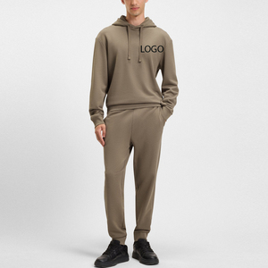 Ensemble de survêtement deux pièces pour homme en matière chaude pour les acheteurs en gros, vêtements décontractés d'hiver avec poignets côtelés, poches latérales et capuche - Product Image 1