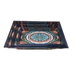 Plateau de service de forme rectangulaire de conception de luxe avec la conception imprimée d'émail là-dessus faite de plateau d'utilisation de vaisselle en bois nouveauté - Product Image 1