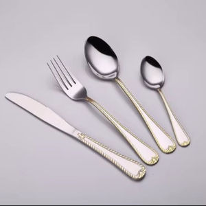 Juego de Cubiertos de Acero Inoxidable de Nuevo Diseño, Juego de Cubiertos de Lujo con Mango Dorado para el Hogar - Product Image 1