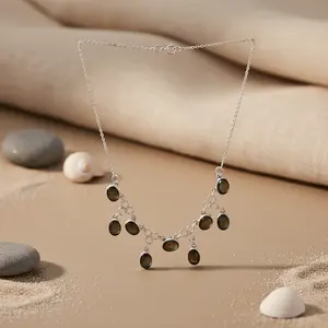 Women's 925 <b>Silver</b> Labradorite <b>Necklace</b> Rhodium Plated 14K Gold <b>Rose</b> Gold Diamond Gemstone Jewelry Jade Turquoise Moissanite - Product Image 1