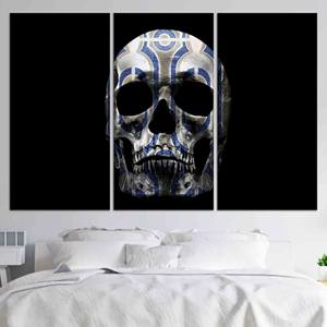 Impresión en lienzo de calavera ornamentada: decoración de pared gótica abstracta, JUEGO DE 3 LIEÑOS - Product Image 1