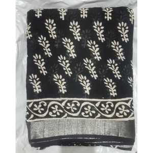 Sari de Lino y Algodón con Estampado Floral Boho Hecho a Mano, Diseños Tejidos a Mano, Decoración Bordada, Técnica de Tejido Transpirable - Product Image 1