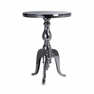 Table d'appoint ronde classique en argent avec base de piédestal sculptée Table d'appoint décorative pour salon chambre ou bureau intérieur - Product Image 5