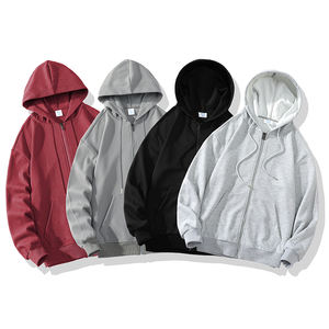 Sudaderas con capucha con cremallera de poliéster y algodón liso en blanco con hombros caídos de diseñador Premium con logotipo impreso personalizado para hombre - Product Image 1