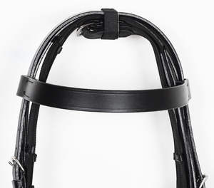 Brida de cuero de snaffle de caballo de alta calidad en mazorca de brida de snaffle de charol marrón - Product Image 5