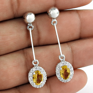 Vente chaude Top Produit Naturel Citrine Cubique Zircone Boucle D'oreille 925 Argent Forme Ovale Dangle Goutte Boucle D'oreille Bijoux Faits À La Main - Product Image 2