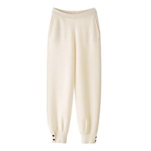 Pantalon de survêtement d'hiver de couleur unie longue pour femmes taille élastique pantalon de salon boutonné avec Logo tricoté jambes de pantalon d'hiver - Product Image 2