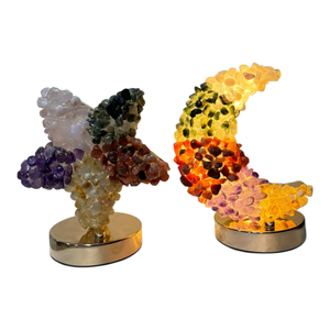 Lámpara de Cristal Natural de Amatista con Forma de Luna y Estrella, Lámpara de Cristal Curativa, Luz Nocturna, Cristal de Prehnita, Fluorita Malty, Artesanía de Cristal Malty - Product Image 4