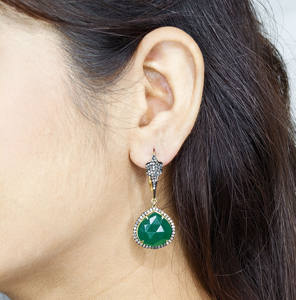 Reyes Art Deco พลอยมรกตสไตล์โบราณพร้อมเพชรธรรมชาติต่างหูวิคตอเรีย925ทอง14K เครื่องประดับเงินสเตอร์ลิง - Product Image 4