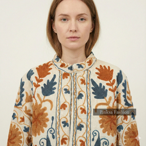 Chaqueta de Mujer Tejida a Mano con Bordado Floral Estilo Terciopelo, Diseño Bohemio y Patrón de Arte Folclórico Teal, Manga Larga, Estilo Casual - Product Image 4