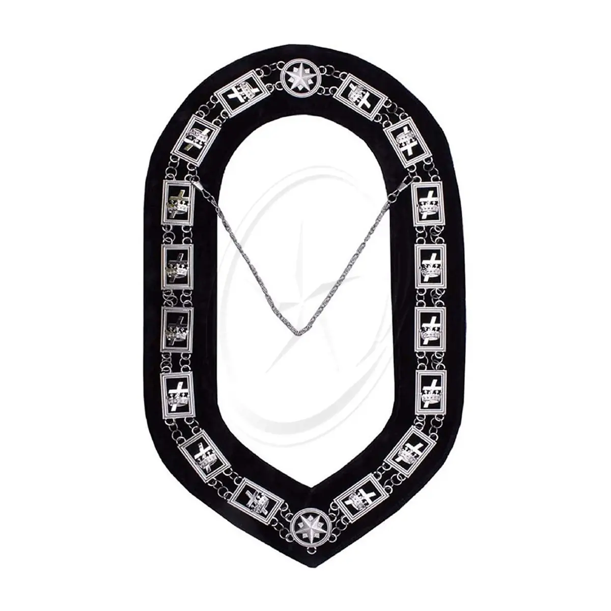 Mason Chain Collar Masonic Regalia Collar Knights Templar - Masonic Chain Collar - GoldSilver on Black (Silver)