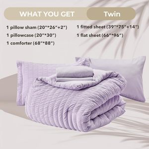 Light <b>Purple</b> Twin Queen King Comforter <b>Set</b> Seersucker 7 Pieces All Season <b>Bedding</b> <b>Set</b> with Comforters Sheets Pillowcases Shams - Product Image 6