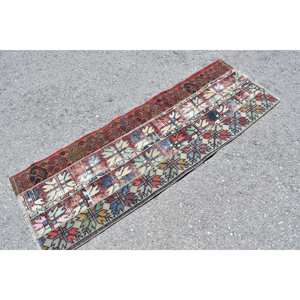 <b>Traditional</b> Red Vintage Turkish <b>Rug</b> 1.9 X 5.7 ft Kilim Style Large Area Wool Latex Backing Patchwork for Hallway Room 10mm - Product Image 2