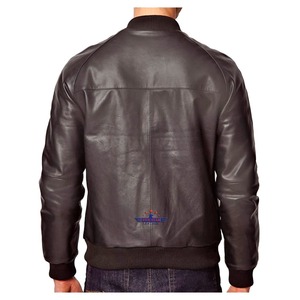 แจ็คเก็ตหนัง lambskin BOMBER สำหรับผู้ชายเสื้อแจ็กเก็ตบอมเบอร์สไตล์เบสบอลวิทยาลัยโลโก้ได้ตามต้องการ - Product Image 3