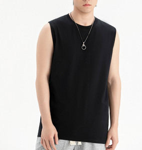 Camiseta Unisex sin mangas de punto de algodón peinado con logotipo bordado personalizado OEM 230G, chaleco con cuello redondo, chaleco informal en blanco - Product Image 3