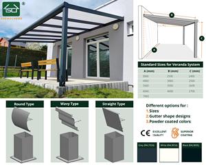 Toiture de terrasse en profilé d'aluminium, auvent en polycarbonate, terrasse extérieure, terras berdachung, <span class=keywords><strong>alu</strong></span> overkapping - Product Image 2