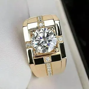 925 Plata 3.00Ct corte redondo Moissanite solitario anillo de bodas para hombre - Product Image 2