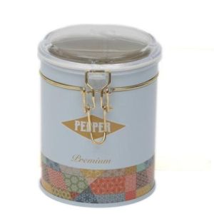 Reciclable 0.6L caja de lata redonda Ø 90x110mm contenedor de menta con cierre de alambre y tapa transparente patrón de retazos de fondo azul - Product Image 1