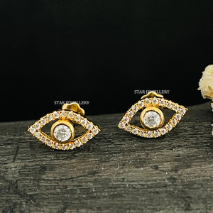 14K Oro Sólido Diamante Natural Evil Eye Ear Piercing Joyería Fina. - Product Image 3