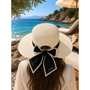 Chapeau de paille naturelle réglable avec dos adhésif, style panama souple - Product Image 1