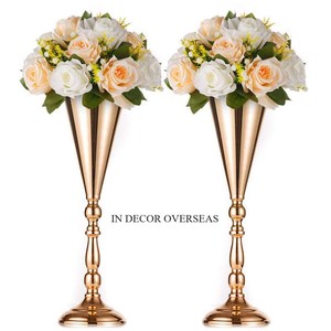 Juego de 2 flores de Metal resistentes chapadas en oro de alta calidad, florero de trompeta, decoración de boda, suministros de centro de mesa - Product Image 1